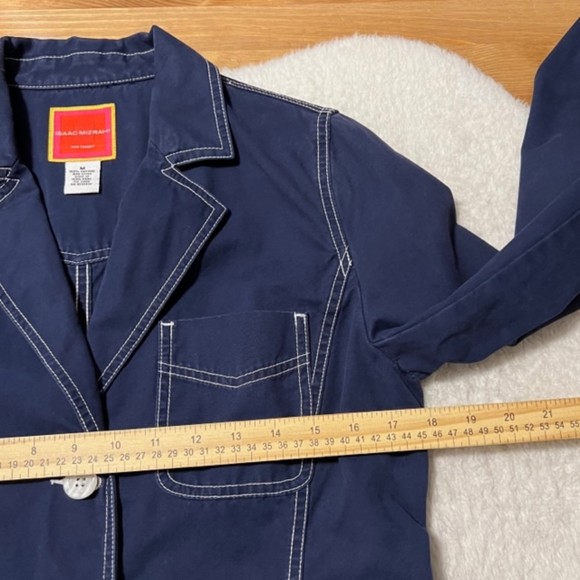 Isaac Mizrahi Target Womens Navy Blue White Contrast LS Unlined Blazer Sz Medium - Picture 9 of 10